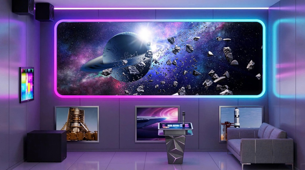 Mẫu thiết kế phòng hát Music Box ( karaoke box ) phong cách Galaxy, vũ trụ, không gian, phi hành gia